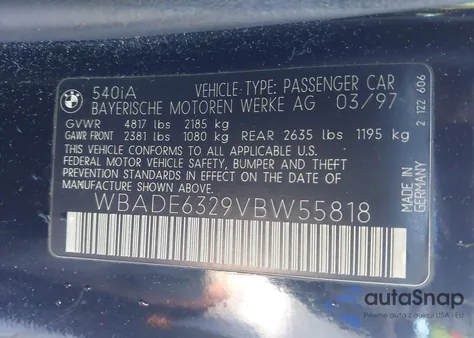 1997 BMW 540Ia z USA, uszkodzony, nr VIN WBADE6329VBW55818